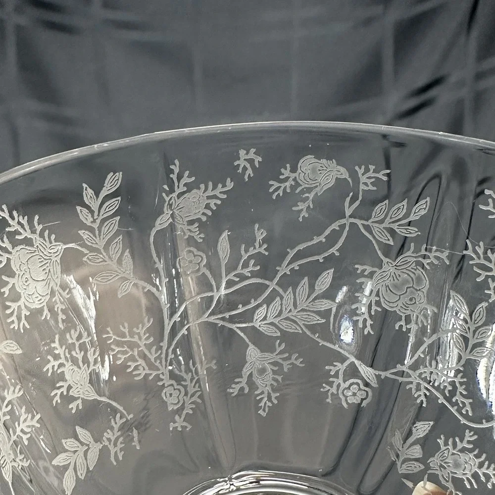 Vintage Fostoria Chintz Trio Set • Etched Glass Cup Saucer Plate • Baroque Blank